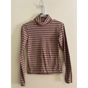 Urban Outfitters Brown & Tan Stripe Mock Neck Turtleneck Top